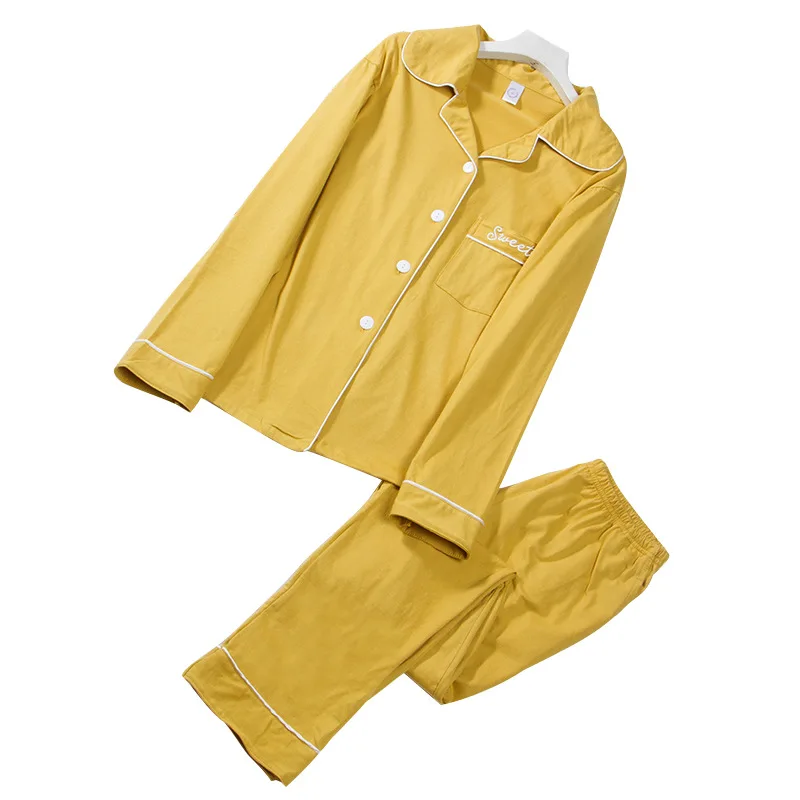 

Casual Pajamas Suit Cotton Female Sleepwear Spring Autumn Long Sleeve 2PCS Sleep Set Intimate Lingerie Solid Black Nightwear XXL