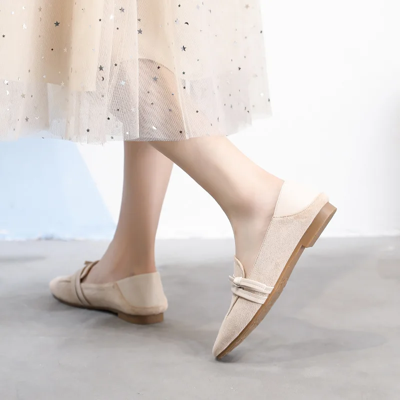 Туфли женские на плоской подошве повседневные флокированные простые