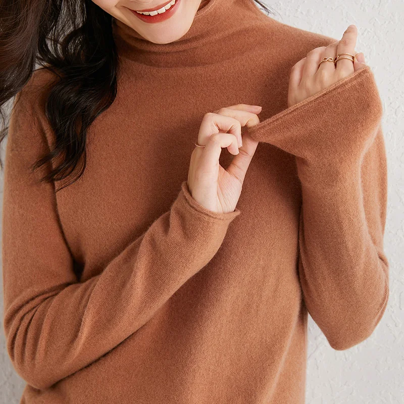 

Solid soft slim female jumper vintage turtleneck knitted wool long sleeves pullover