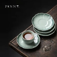 pinny retro ceramic cyan glaze teacup saucers pigmented heat resistant kung fu tea cup pads vintage tea accessories