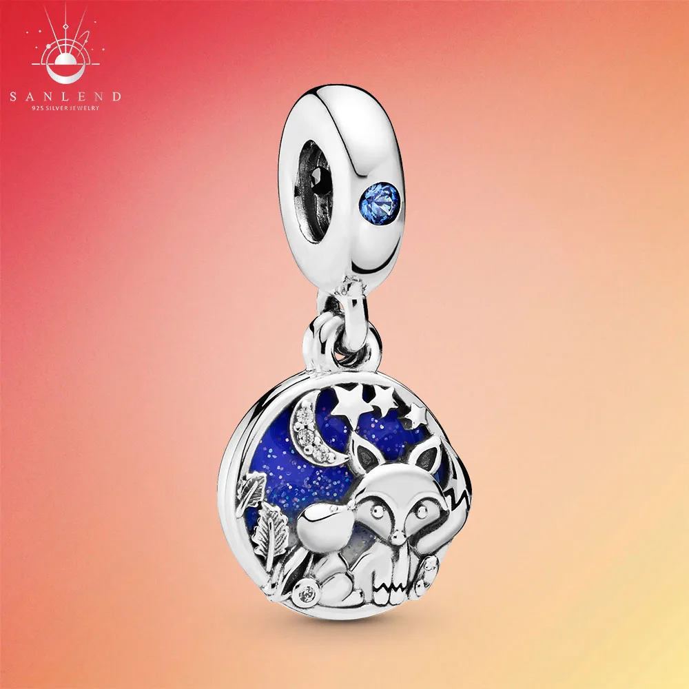 

Sanlend бусины из стерлингового серебра 925 с рисунком лисы и кролика, с позолоченным кольцом, подходят к оригинальным браслетам Pandora, праздничны...