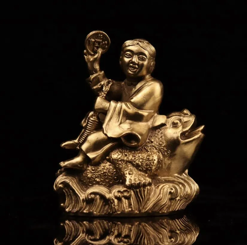 

Brass Liu Hai Rides Three-Legged Golden Toad Statue Home Decoration Crafts Statue