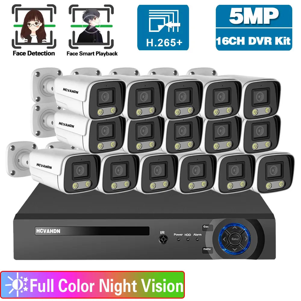 

5MP CCTV Camera Security System Kit with 16CH DVR Outdoor Color Night Vision AHD Bullet Camera Video Surveillance System Set 8CH