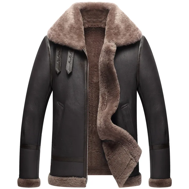 Dark brown jungle Куртка из натуральной кожи, зимняя мужская куртка из настоящей овчины, мужская куртка из натурального меха ягненка, летная куртка-бомбер размера плюс 710 MY - Цвет: Dark brown jungle