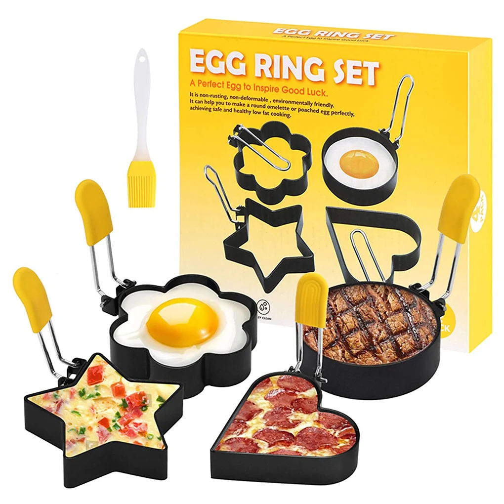 

2/4PCS Metal Fried Egg Pancake Ring Silicone Brush Omelette Fried Egg Round Shaper Eggs Mold For Cooking Breakfast Pan