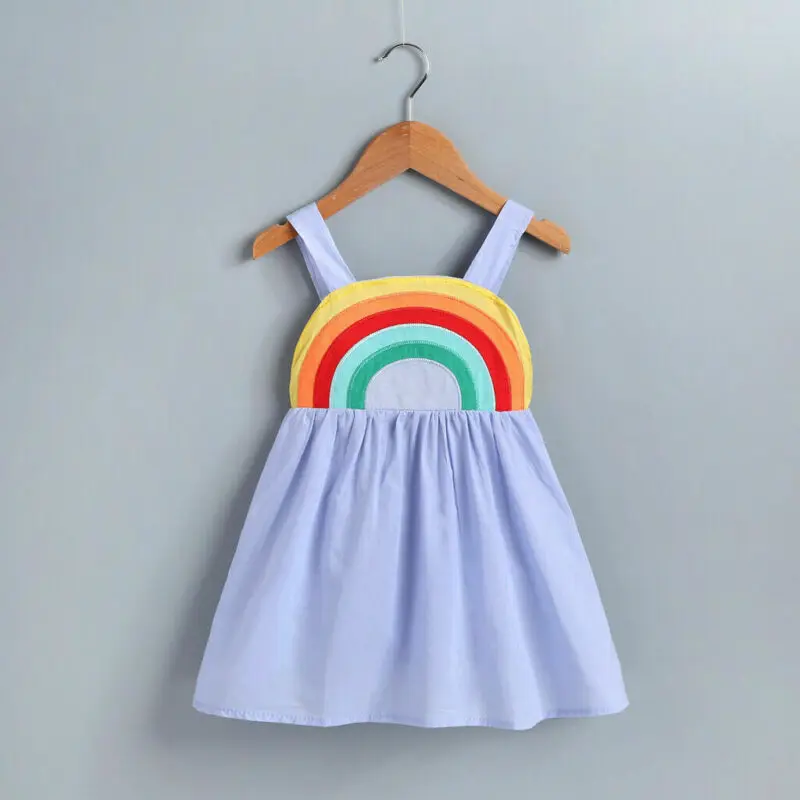Платье для девочек летняя одежда маленьких короткое Радужное платье на бретелях