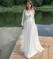 2021 long sleeve wedding dress o neck a line crystal beading white new bridal gown backless princess elegant robe de mariee