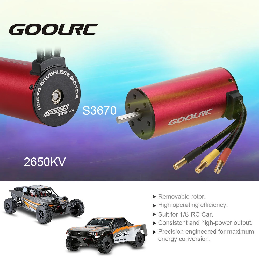 

Original GoolRC S3670 2650KV 4 Pole Waterproof Brushless Sensorless Motor for 1/8 RC Car Parts Accessories