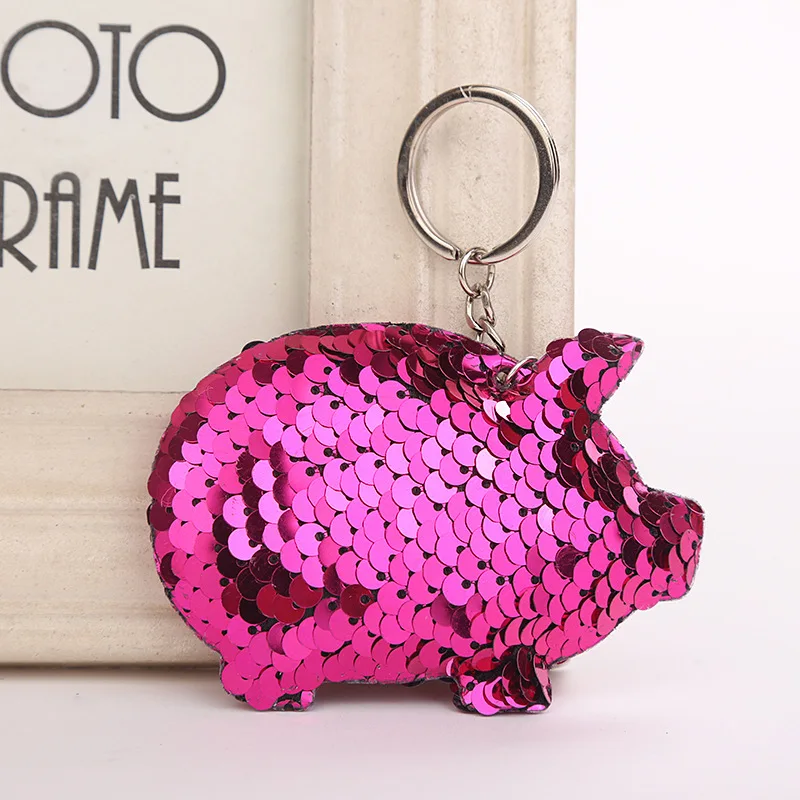 

Cute Chaveiro Pig Keychain Glitter Pompom Sequins Key Chain Gifts for Women Llaveros Mujer Car Bag Accessories Key Ring 6C2374