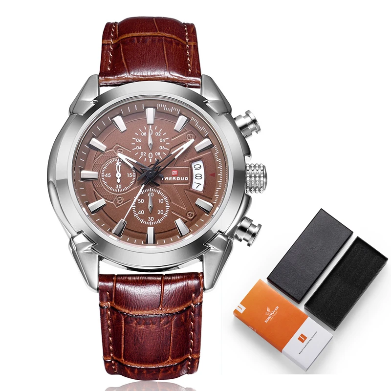 brown with box Серебристые мужские s часы лучший бренд класса люкс хронограф мужские часы кожаные роскошные водонепроницаемые спортивные часы Мужские наручные часы - Цвет: brown with box