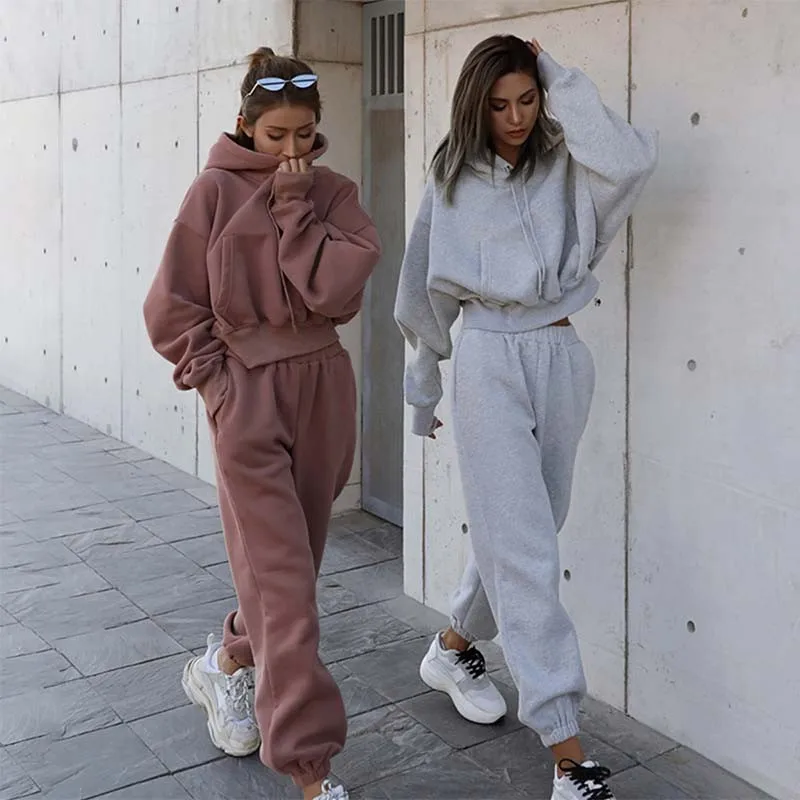 

Casual Oversize Sets For Women Autumn Winter Warm Hoodie Sweatshirts And Long Pant Ladies Fashion Sweatpants Suit Two Piece Sets