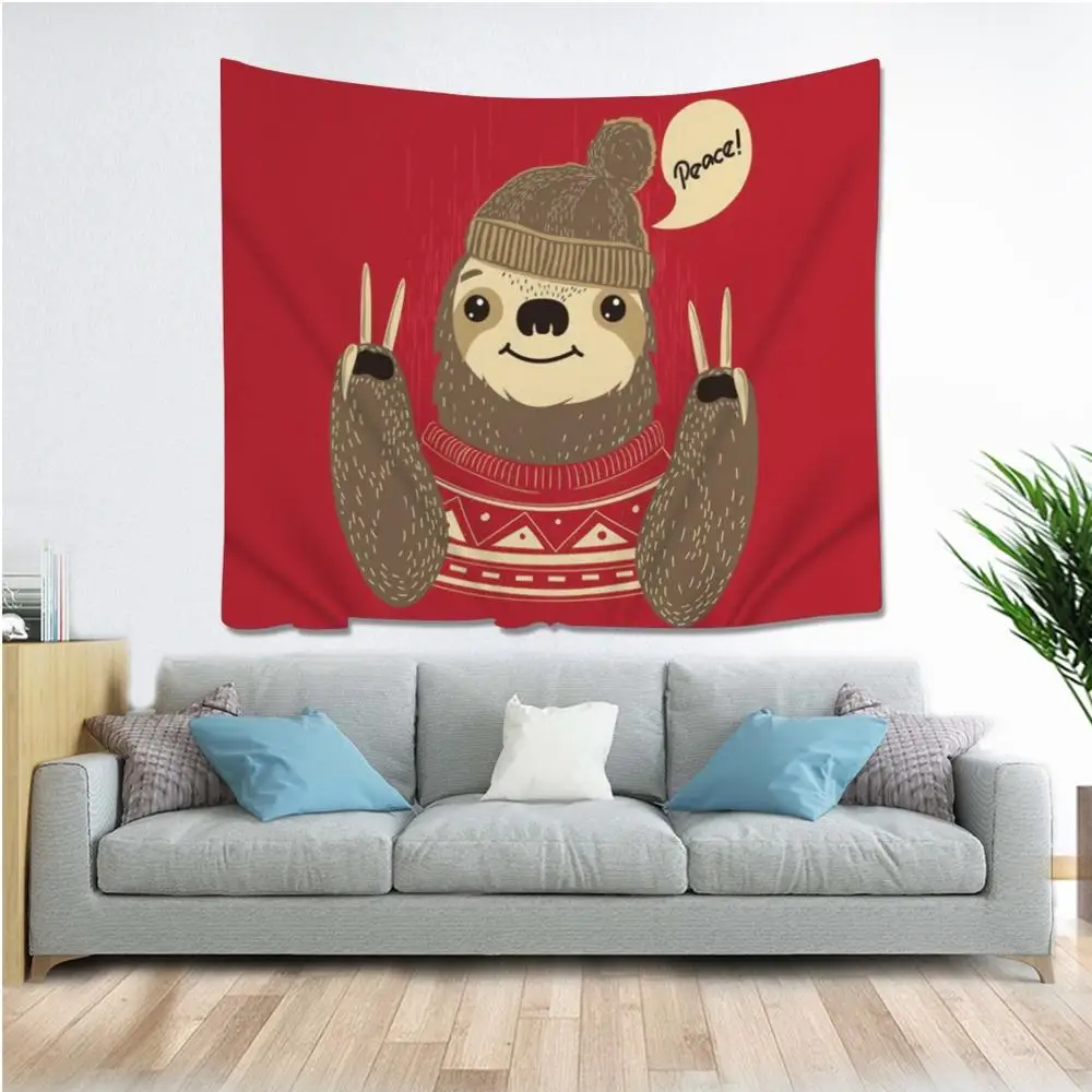 

Cute Cartoon Animal Sloth Tapestry Hippie Mandala Wall Hanging Bedroom Polyester Travel Camping Psychedelic Tablecloth Tapestry