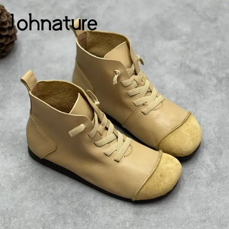 Женские ботильоны из натуральной кожи Johnature с круглым носком и резинкой на