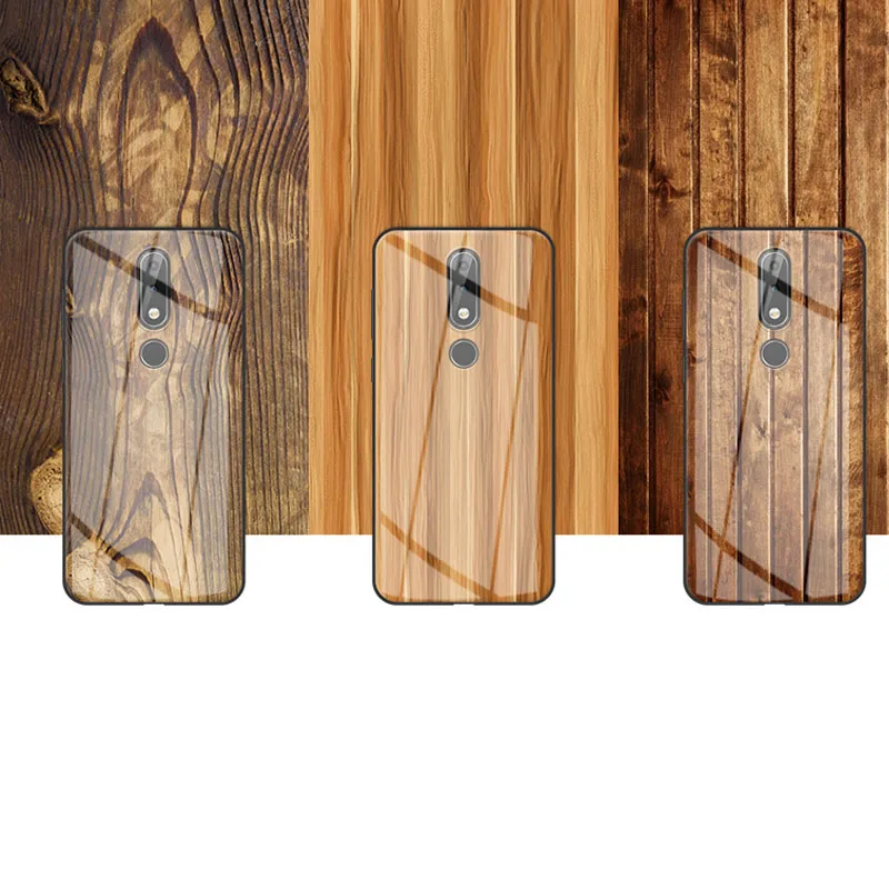 Чехол для телефона из закаленного стекла с узором древесины Nokia X6 x6 чехол черным