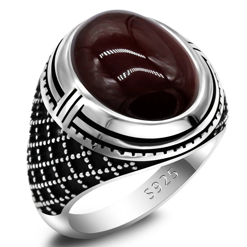

Real Silver ring 925 Sterling Silver Ring Men Women S925 Ring Vintage Natural Agate Stone Turkish Ring Punk Style Jewelry Gift