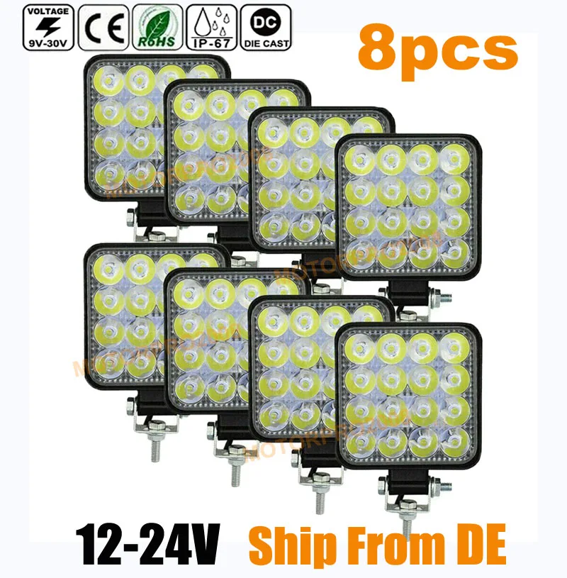 

8pc Car Truck LED Spot Work Light 12V 24V 48W 16LED Waterproof Offroad Driving Fog Lamp For Jeep Tractor ATV Headlight Plus Size