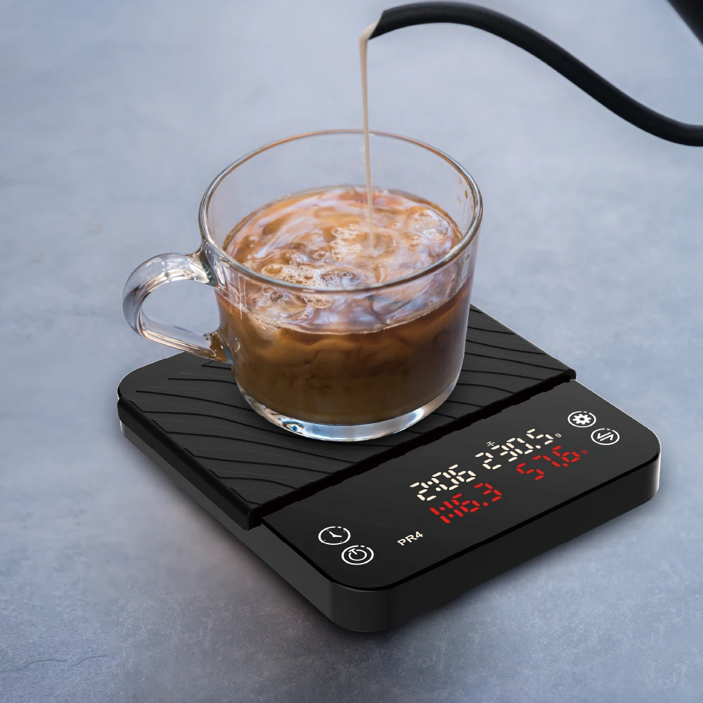 B&aacute;scula de caf&eacute; por goteo inteligente para el hogar, balanza Digital con temporizador, 2kg, 0,1g, peso de pantalla de doble fila con temporizador-0