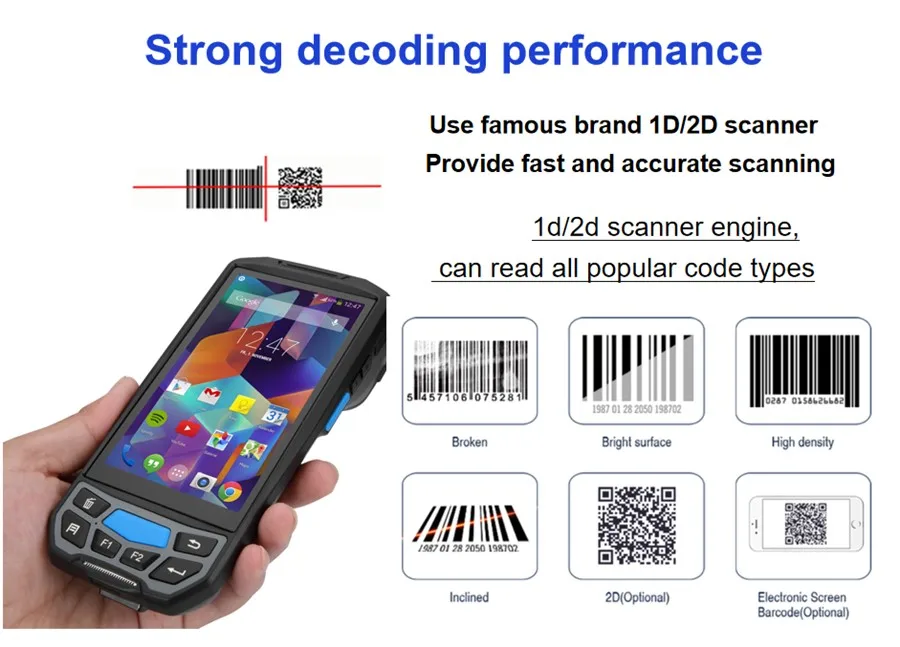 Можно крепить любые приспособления: PDA штрих-код 1D 2D QR код ридер 4G, Wi-Fi, коврик для мыши с Клеймор NFC прочный КПК на базе Android pos-терминал с термальным принтером