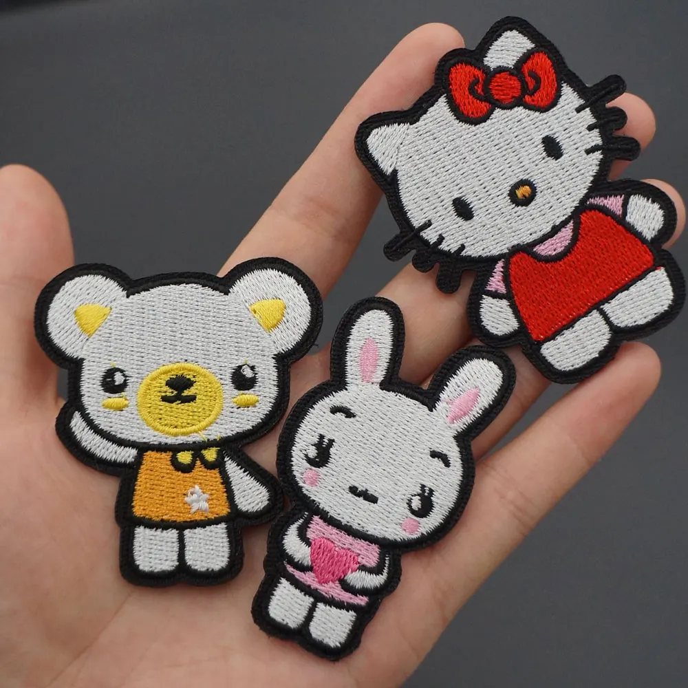 Милая кошка кролик медведь тигр вышитые самоклеющиеся нашивки для одежды