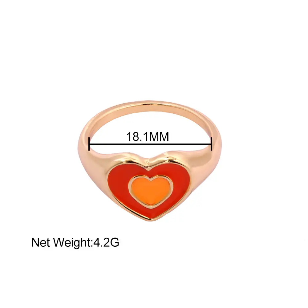 

2021 New Creative Simple Colorful Double Layer Love Heart Ring Cute Drop Oil Metal Rings For Women Girl Fashion Jewelry Gift
