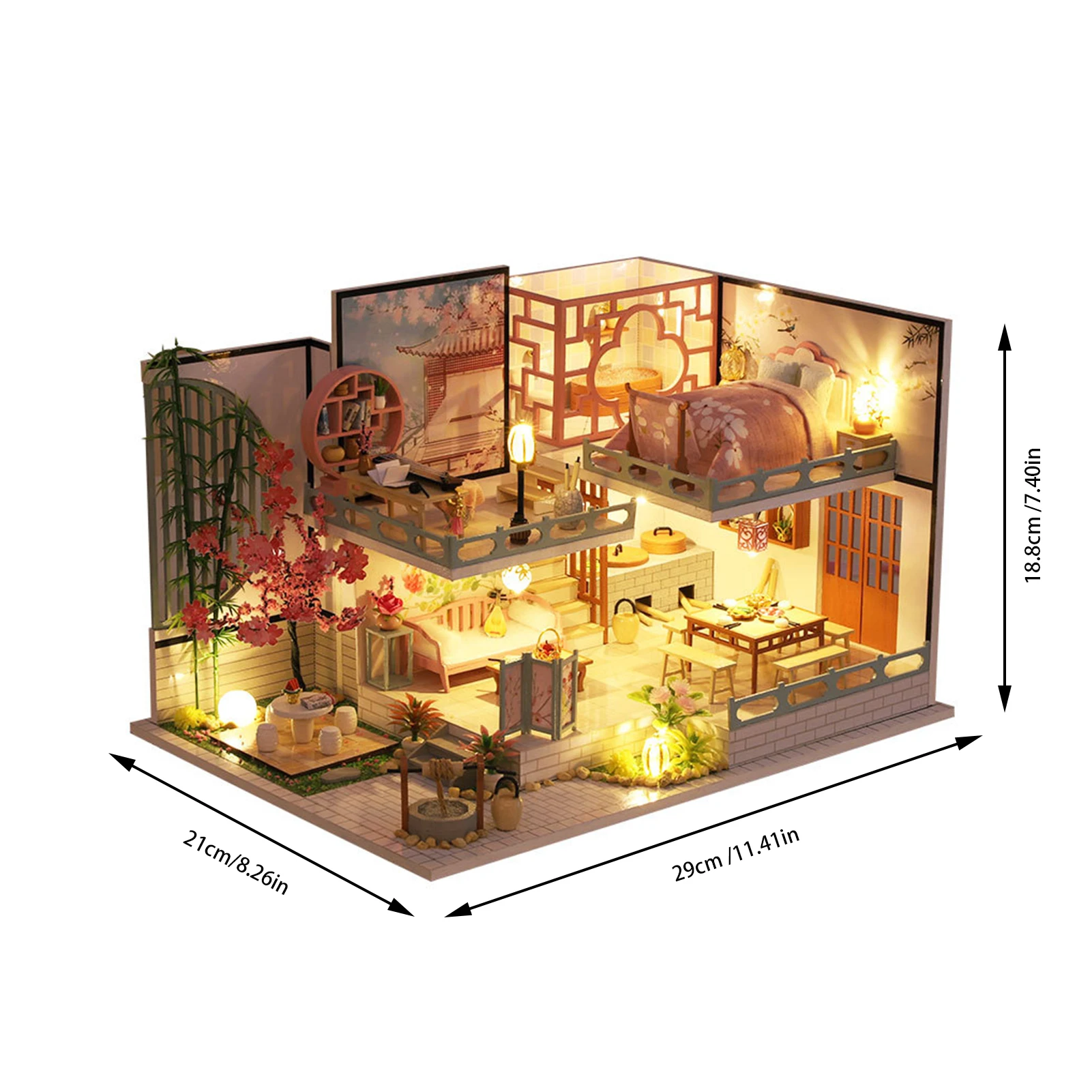 

Wooden DIY Cabin Miniature Flower House Model Dust Cover LED Light Collectible Buildings Home Decoration Crafts Christmas Gift