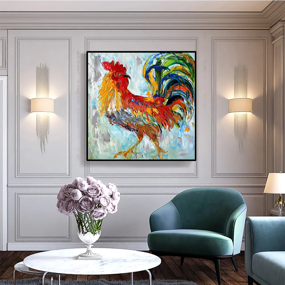 

Canvas Painting Home Decor 1 Piece Rooster Colorful Cock Pictures Living Room Prints Animals Chicken Poster Wall Art Home Decor