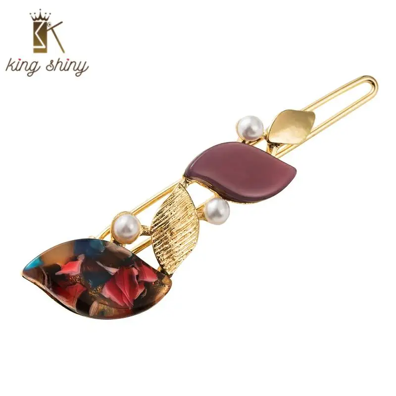 

Elegant Korean Sweet Leaf Shaped Hair Clips for Woman Charm Simulated Pearl Hair Pins Princess Party Barrette Hair Accessories