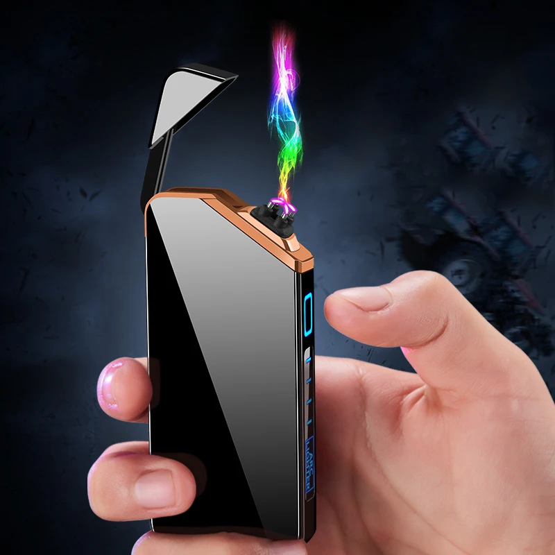 

Windproof Dual Arc Plasma Flameless Electric Lighter For Cigarette Candle With USB Rechargeable LED Power Display