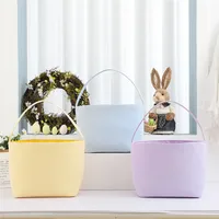 20pcs Wholesale Easter Bunny Basket Candy Color Tote Bag with Single Handle Seersucker Easter Bucket Huge Storage Easter Gift