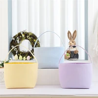 50pcs easter bunny basket candy color tote bag with single handle seersucker easter bucket huge storage easter party decor