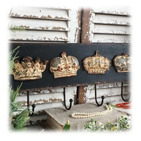 vintage wooden wall decor hooks for home with crown design