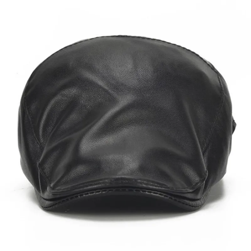 

XdanqinX Adjustable Size Men Brands Sheepskin Leather Cap Berets Snapback Cap Men's Genuine Leather Hat Simple Beret Dad's Hats
