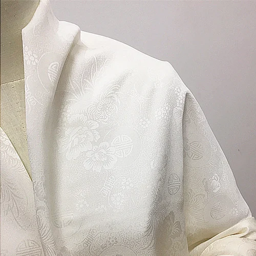 Белый жаккард ткань из чистого шелка 100% шелк атлас цветочный дизайн SFF154|Ткань| |