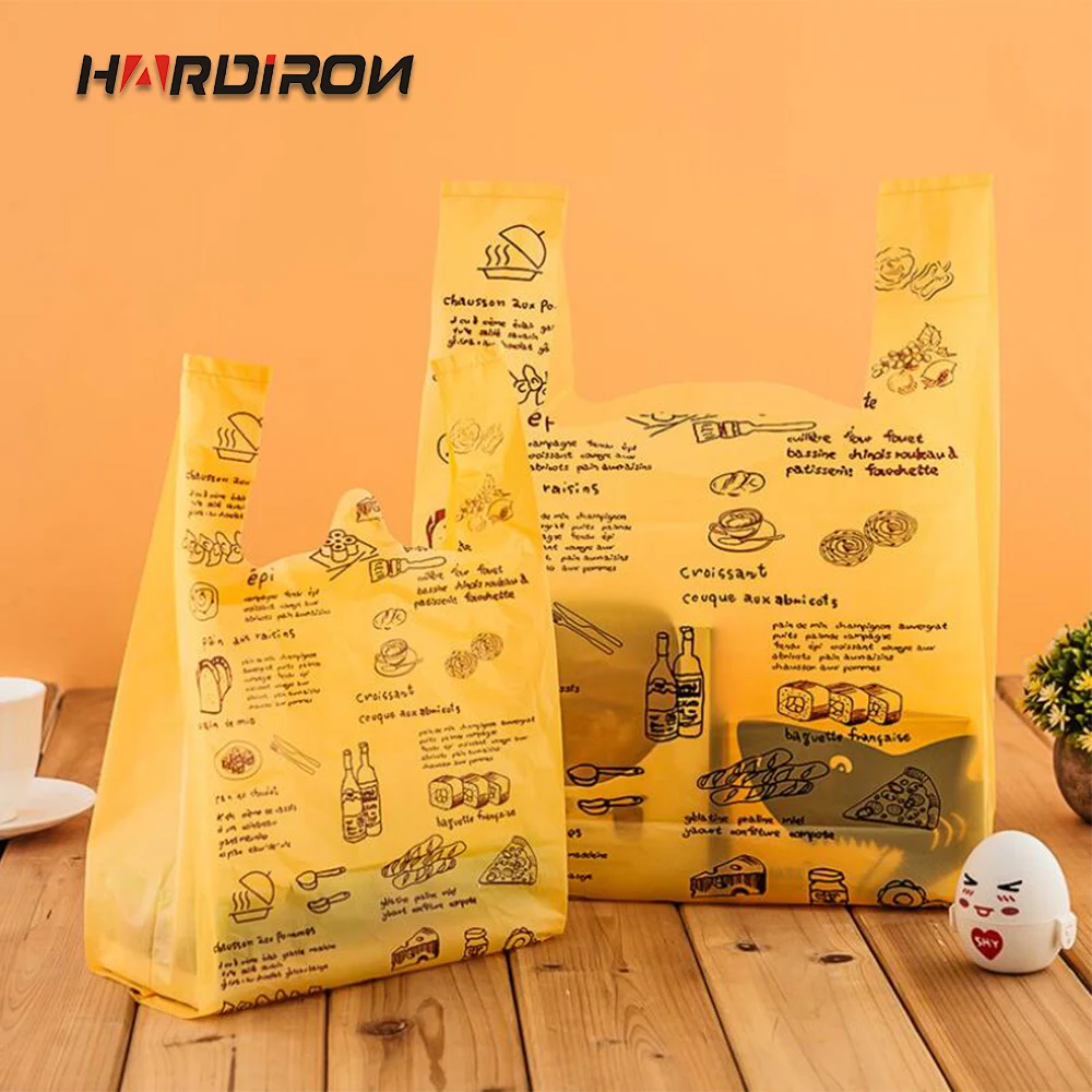 

HARDIRON Yellow Printed Letter Pattern Supermarket Shopping Portable Plastic Bag Bread Fruit Food Takeaway Packing Sack