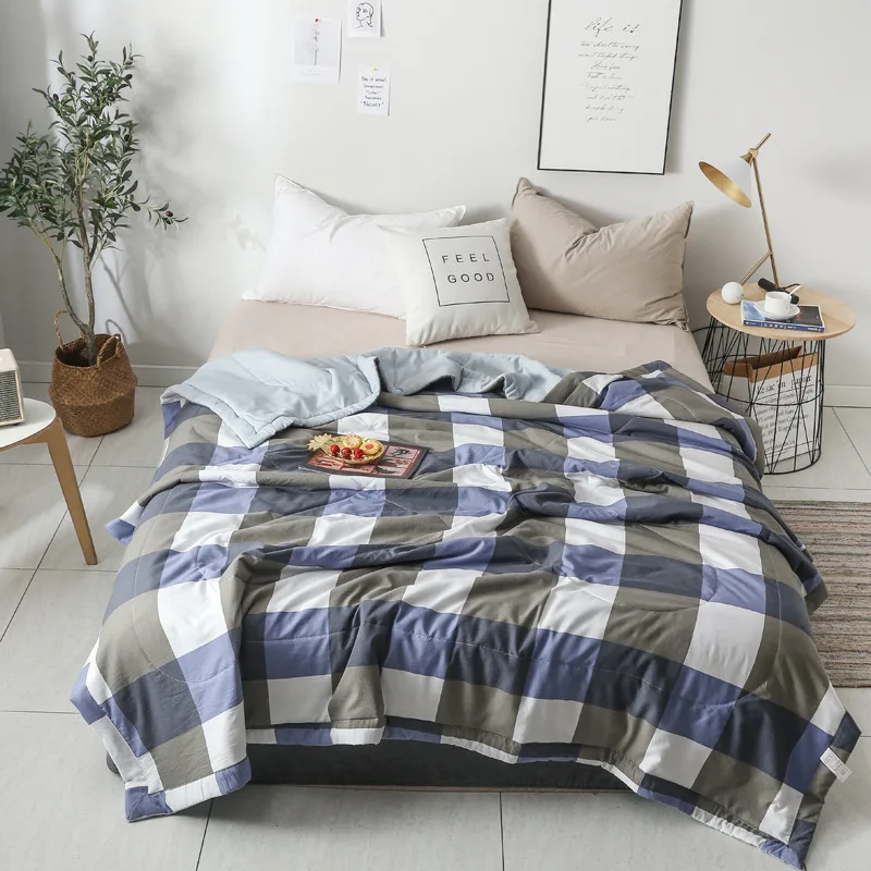 Японское летнее одеяло для кровати Клетчатое кондиционер покрывало двойное
