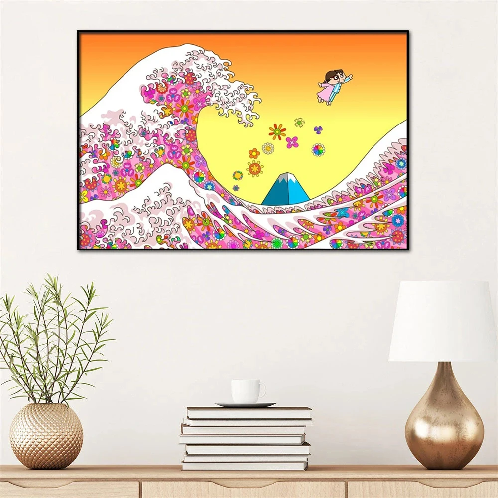

Japan Kanagawa Big Wave Cartoon Art Posters and Prints Canvas Wall Art Canvas Living Room Home Decoration Painting