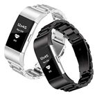 Ремешок из нержавеющей стали для умных часов Fitbit Charge 2 3 4, браслет с металлической пряжкой, золотой, серебристый и черный сменный металлический ремешок