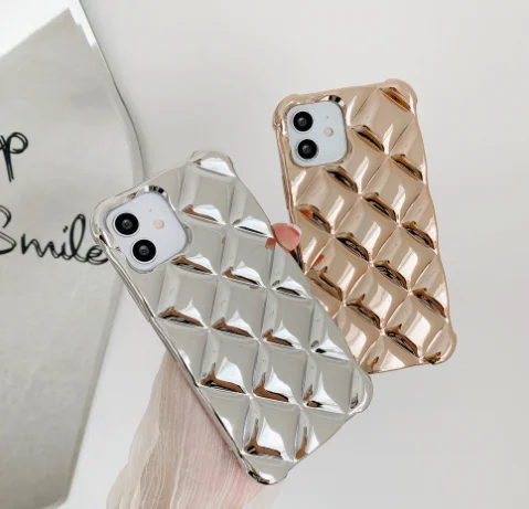 

New Shiny Cool 3D Plating Cube Bumper Shockproof Soft Silicon Mobile Phone Case for Iphone13 12 11 7 8Plus XS XR MAX 6 6S Cover