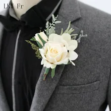 LKY Fr – Roses artificielles rouges, boutons, en soie, ivoire, pour marié, accessoires de mariage
