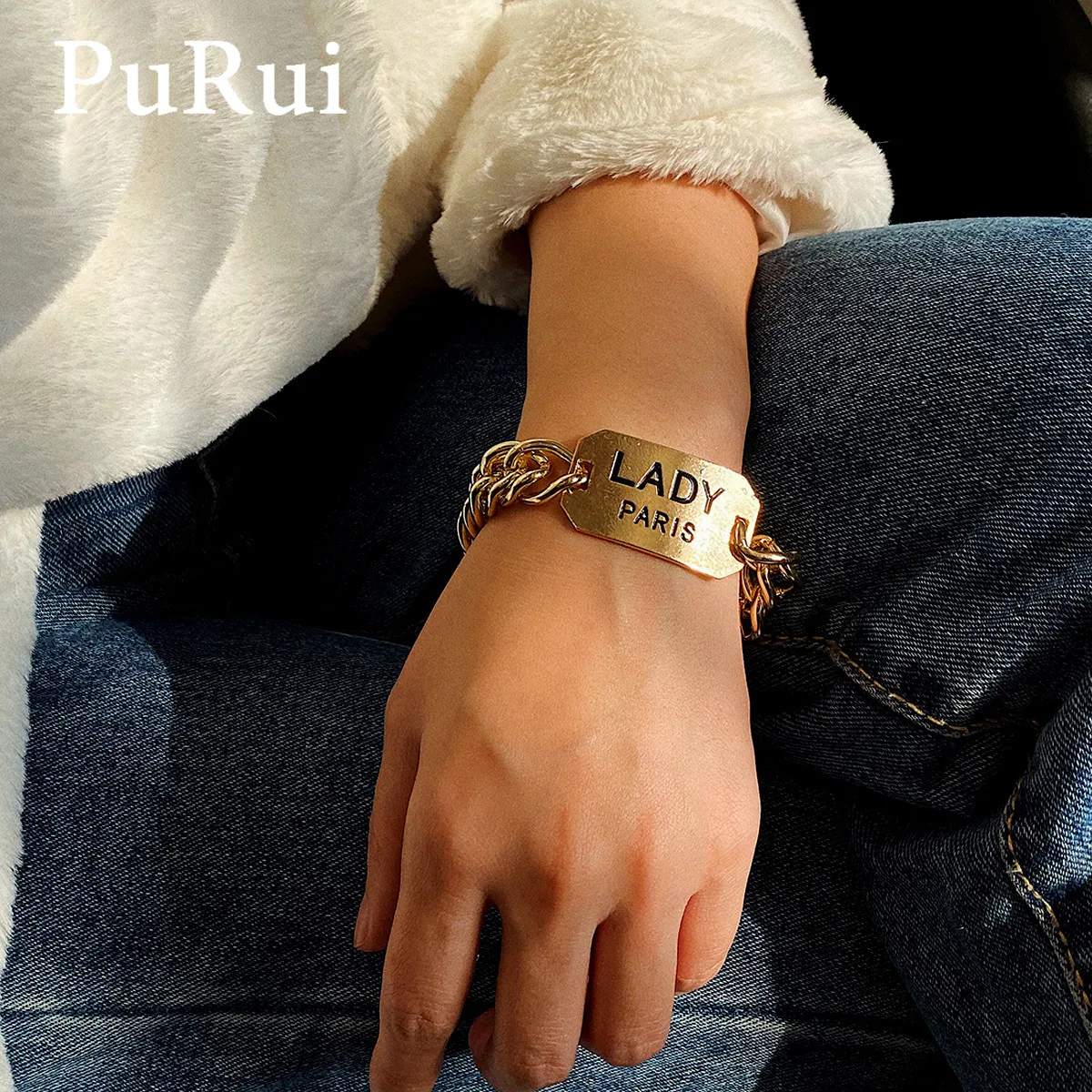 Браслеты PuRui в стиле панк из кубинской глины толстые цепи сплава резные украшения