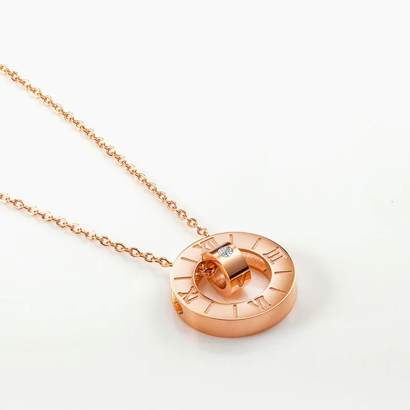 

High quality stainless steel Roman numeral Round Necklace 316 titanium steel Pendant chain necklace