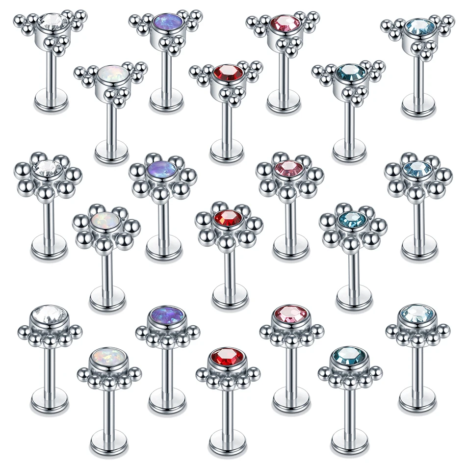 

1PC Steel Opal Gem Cluster Ear Tragus Helix Cartilage Earring Stud Piercings Labret Bar Lip Stud Rings Piercing Body Jewelry 16G