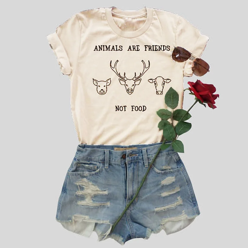 

Cute Keep Summer Tees Funny Slogan Cow Graphic Vintage Tops Amisetas Tumblr Vegan T Shirt Animals Are Friends T Shirt Women