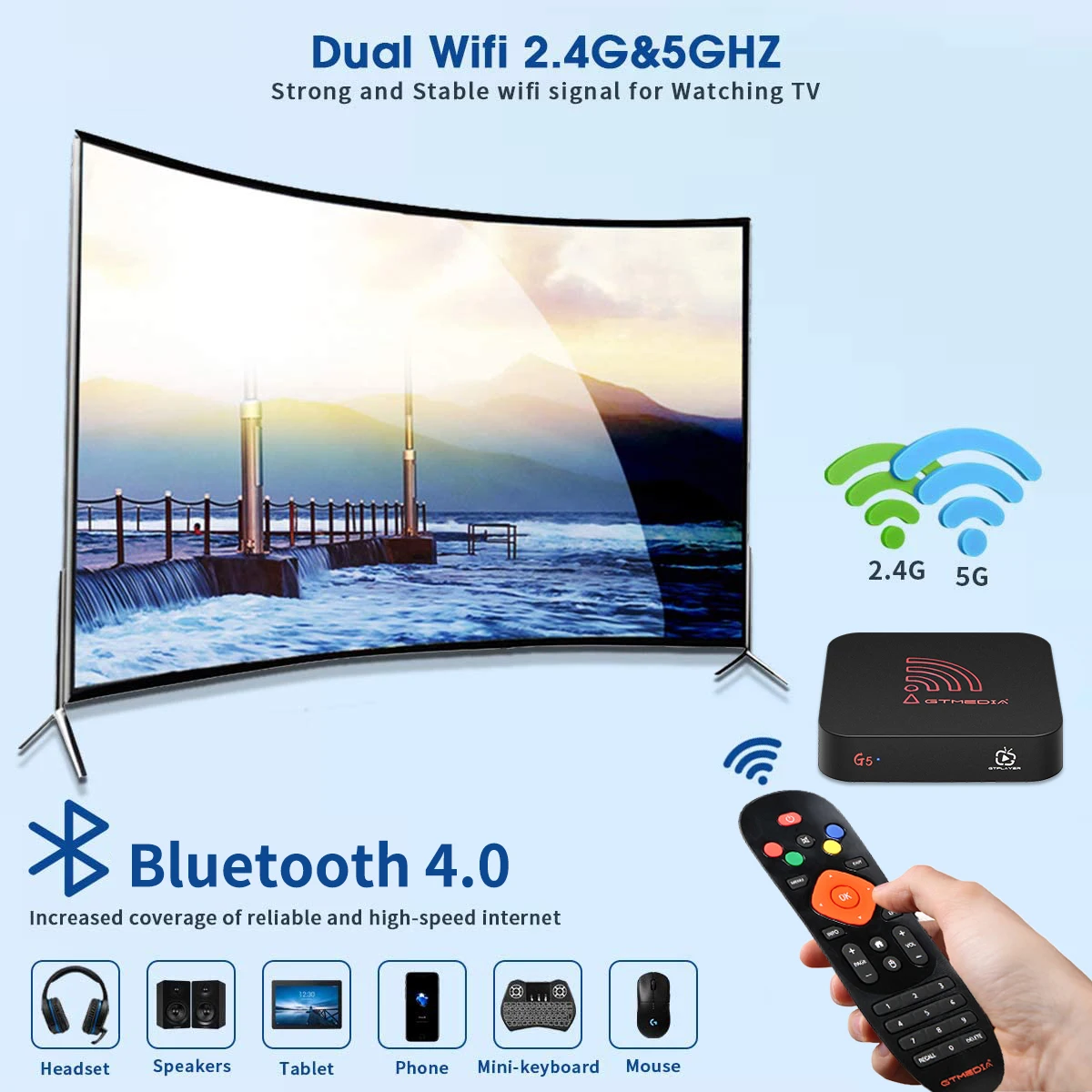 GTmeid G5 Android TV Box 9 0 4GB 64GB 4K H.265 Media Player 3D видео Google Assistant Netflix 2 4G Wi Fi 5 ГГц Bluetooth Smart