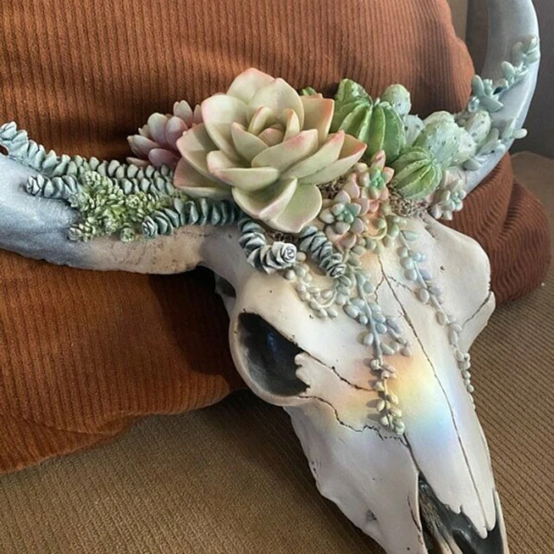 

Succulent/Flower Cow Skull Wall Decor Nursery Decor Resin Ornament Hanging Hole home decor garden decoration outdoor nordic