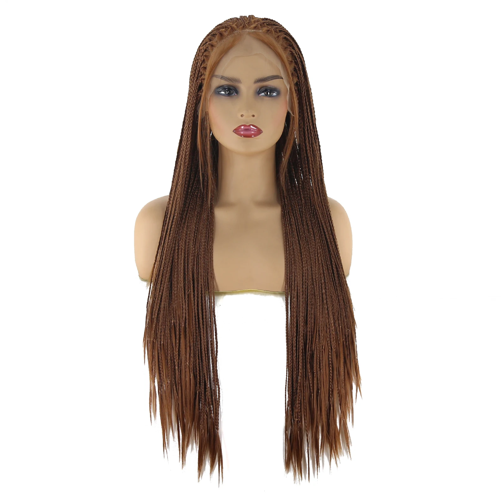 BTWTRY Micro Braided Wigs Brown #30 Color Braid Synthetic Lace Front Wig Glueless Heat Resistant Fiber Wig for Women Daily Wear