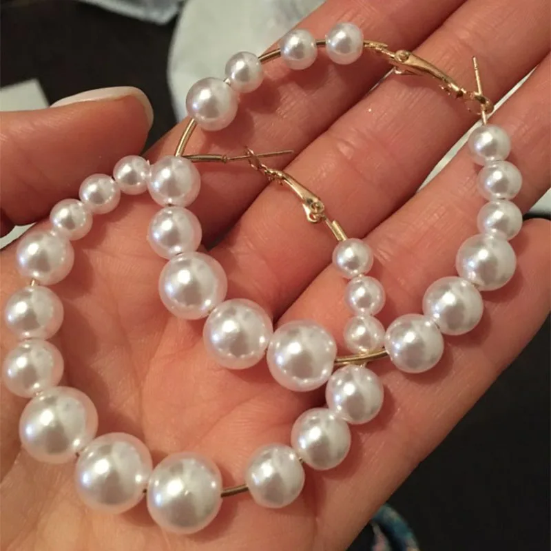 Серьги-кольца женские большие с жемчугом | Украшения и аксессуары