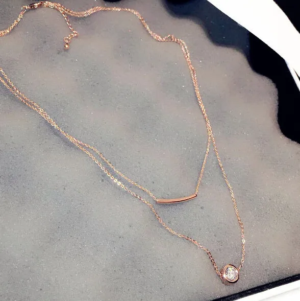 2019 Fashion Simple Double Layers Zircon Necklace Women Elegant Geometric Necklaces &amp Pendants Gold-color Jewelry Gifts | Украшения и