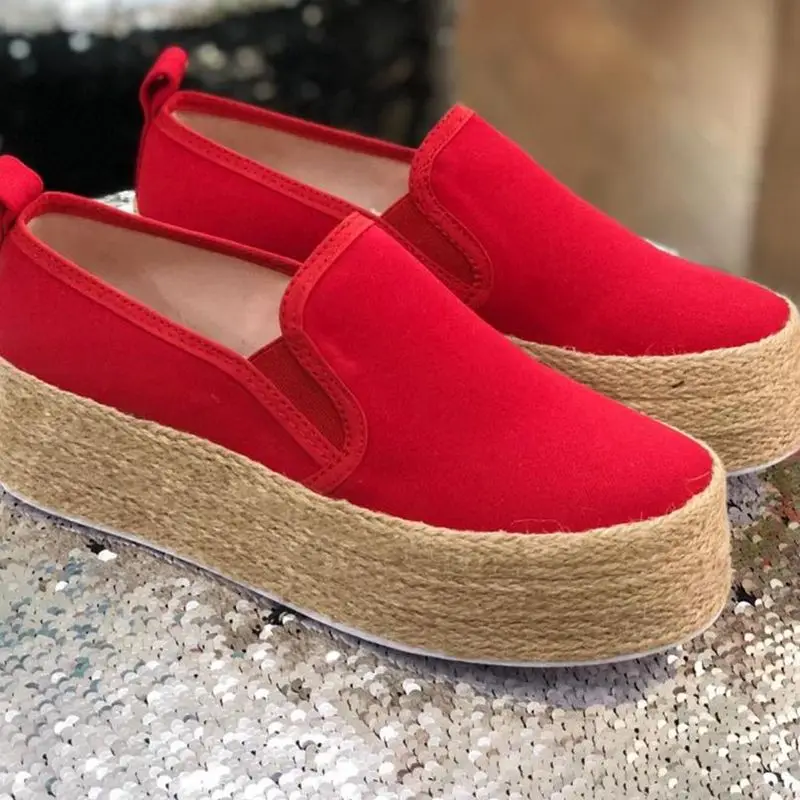 

Vogue Espadrilles Flats Shoes Women Spring Leather Thick Bottom Ladies Shoes Flats Round Toe Platform Casual Mujer Nice