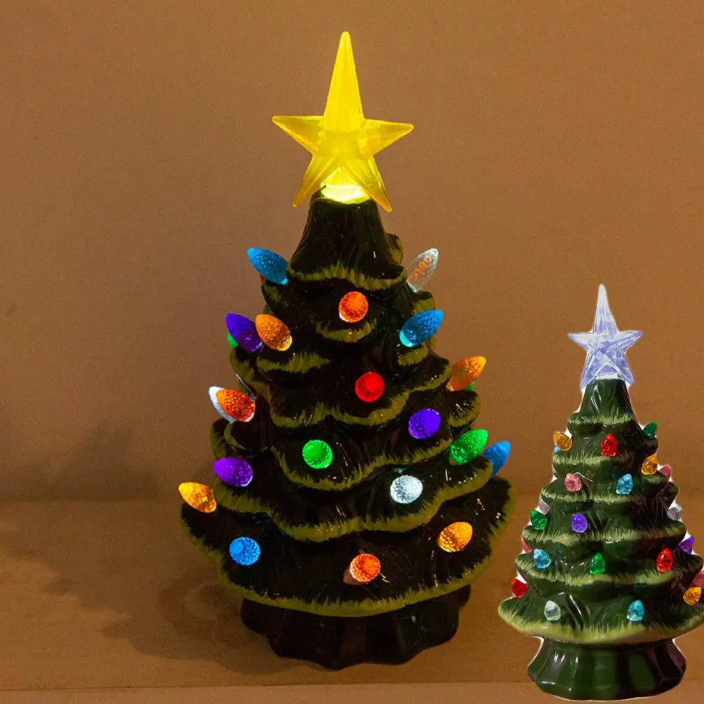 

НОВАЯ РОЖДЕСТВЕНСКАЯ керамическая елка с подсветкой, винтажная керамическая елка, праздничное украшение, окрашенная Керамическая Настоль...